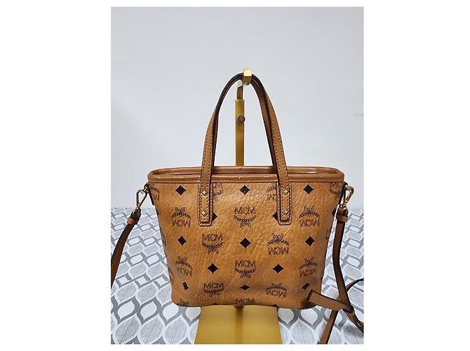 MCM ANYA MINI SHOPPER BAG CON ZIP SUPERIORE COGNAC - vista 2
