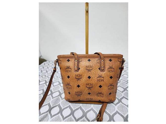 MCM ANYA MINI SHOPPER BAG CON ZIP SUPERIORE COGNAC - vista 5
