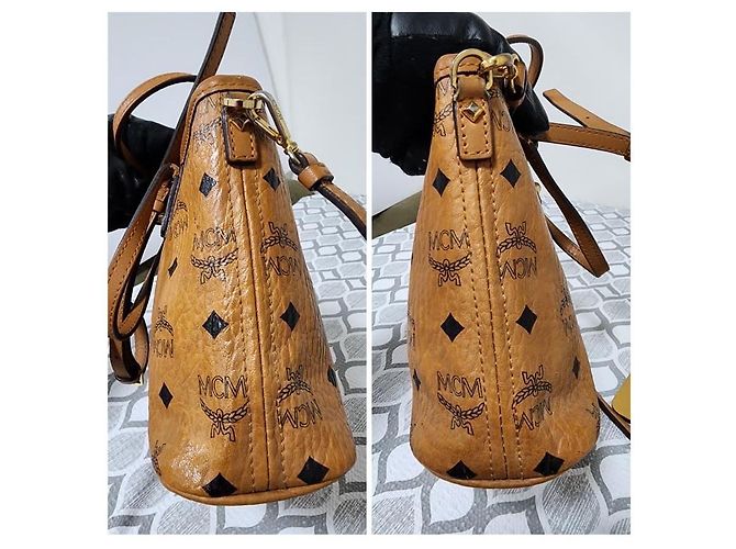 MCM ANYA MINI SHOPPER BAG CON ZIP SUPERIORE COGNAC - vista 8