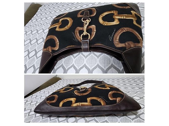 Borsa hobo Jackie in tela Gucci stampata con Bamboo Horsebit marrone - vista 5