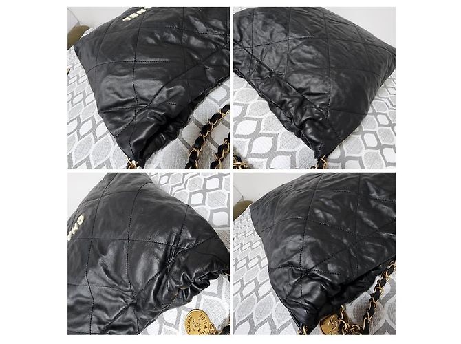 CHANEL Borsa Hobo 22 in pelle di vitello trapuntata lucida nera Nero - vista 11