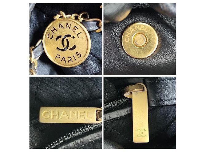 CHANEL Borsa Hobo 22 in pelle di vitello trapuntata lucida nera Nero - vista 6