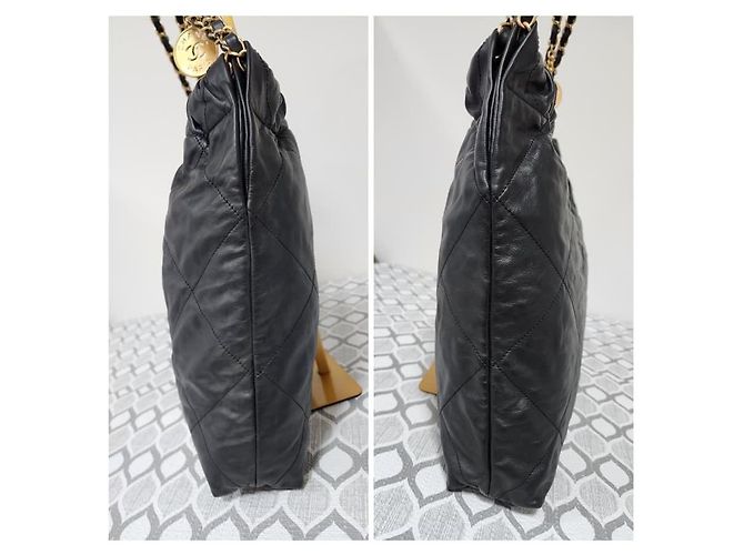 CHANEL Borsa Hobo 22 in pelle di vitello trapuntata lucida nera Nero - vista 7