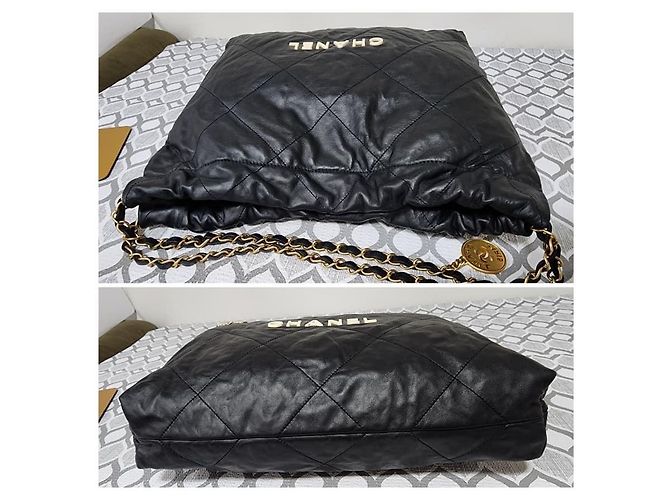 CHANEL Borsa Hobo 22 in pelle di vitello trapuntata lucida nera Nero - vista 8