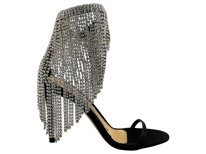 Sandali in satin nero con drappeggio di cristallo Alexandre Vauthier - vista 2