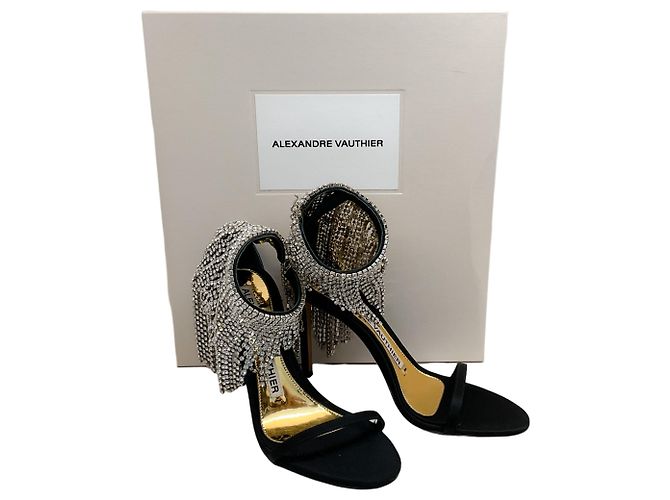 Sandali in satin nero con drappeggio di cristallo Alexandre Vauthier - vista 6