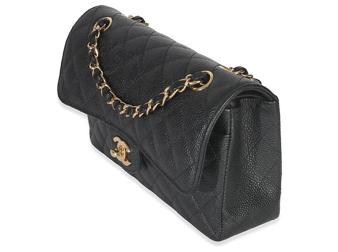 Timeless Borsa classica a doppio flap piccola in caviar nero trapuntato di Chanel - vista 3