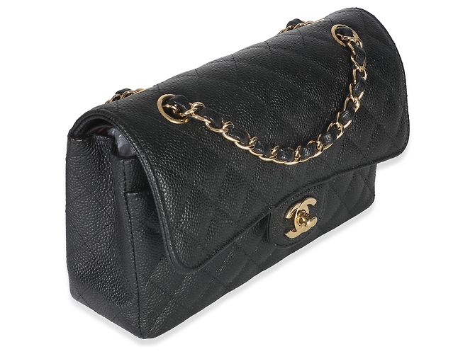Timeless Borsa classica a doppio flap piccola in caviar nero trapuntato di Chanel - vista 4
