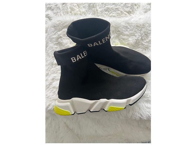 Sneaker Balenciaga Speed Trainer Nero Bianco Giallo - vista 2