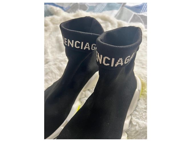 Sneaker Balenciaga Speed Trainer Nero Bianco Giallo - vista 5