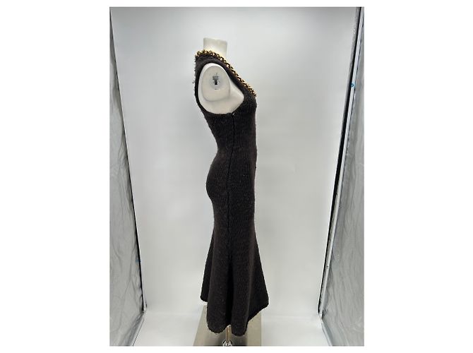 Bottega Veneta Vestido largo de punto marrón de lana Castaño - vista 3