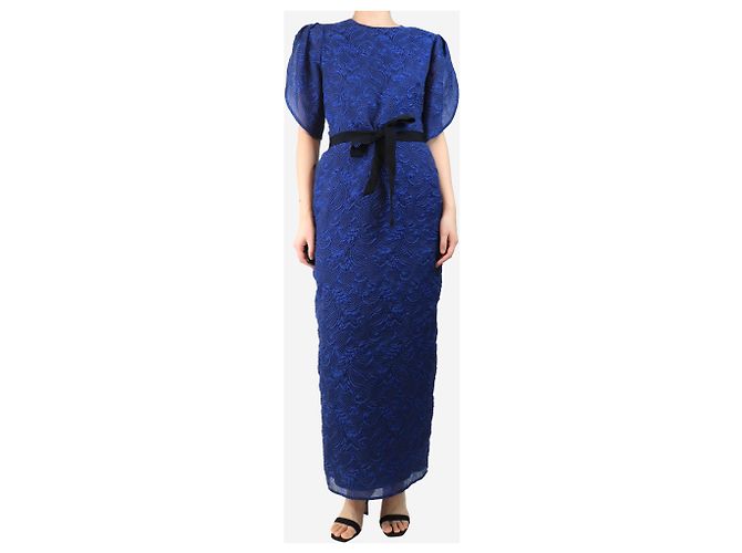 Erdem Blaues Organza-Cloque-Midikleid mit Gürtel - Größe UK 12 - Ansicht 3