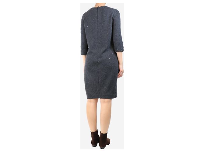 Brunello Cucinelli Dunkelgraues Strickkleid mit Pailletten - Größe M - Ansicht 2