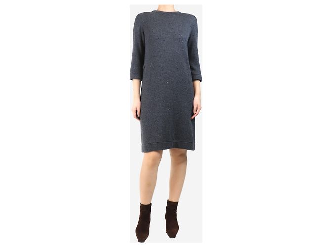 Brunello Cucinelli Dunkelgraues Strickkleid mit Pailletten - Größe M - Ansicht 3