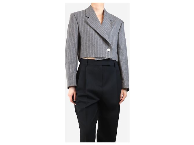 Acne Grey pinstripe cropped wool jacket - size UK 8 - view 3