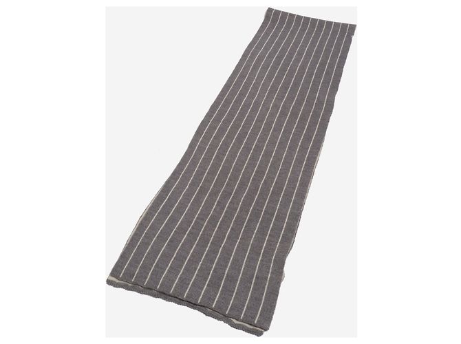 Lanvin Bufanda de punto a rayas gris y blanca - vista 2
