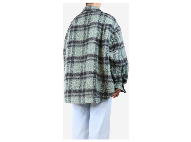 Acne Camicia overshirt in lana spazzolata a quadri nera e verde - taglia S - vista 2