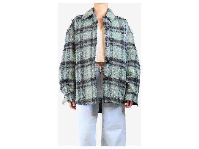 Acne Camicia overshirt in lana spazzolata a quadri nera e verde - taglia S - vista 3