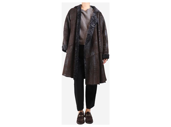 Autre Marque Abrigo de shearling marrón - talla UK 10 Castaño - vista 3