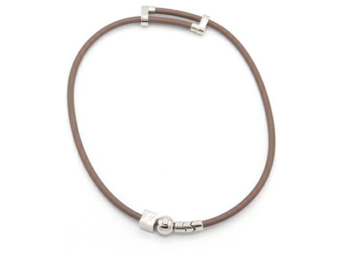 Collana in pelle e metallo argento Greige di Louis Vuitton Marrone - vista 2