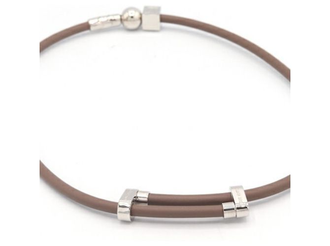 Collana in pelle e metallo argento Greige di Louis Vuitton Marrone - vista 3