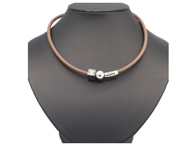 Collana in pelle e metallo argento Greige di Louis Vuitton Marrone - vista 5