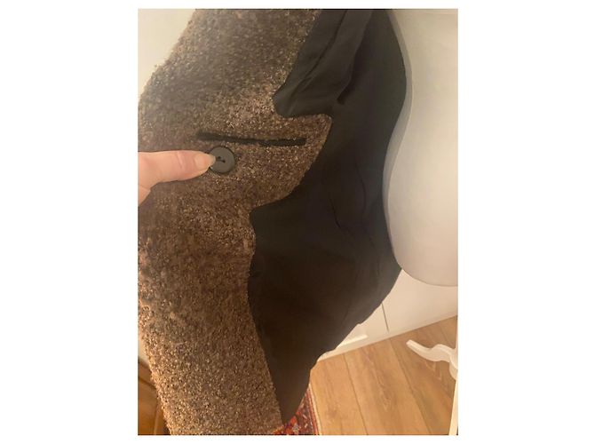 Abrigo Zara en lana bouclé caqui - vista 12