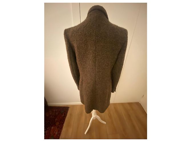 Abrigo Zara en lana bouclé caqui - vista 3