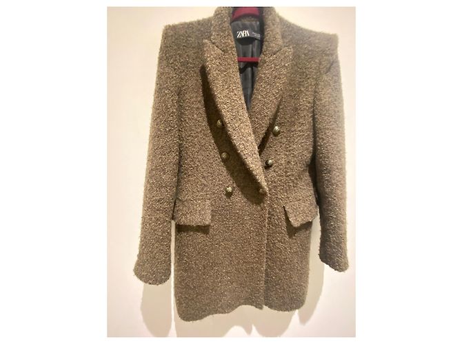 Abrigo Zara en lana bouclé caqui - vista 5