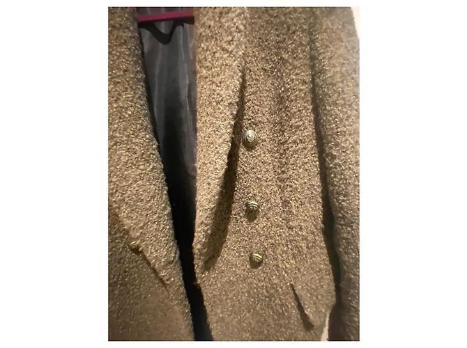Abrigo Zara en lana bouclé caqui - vista 6