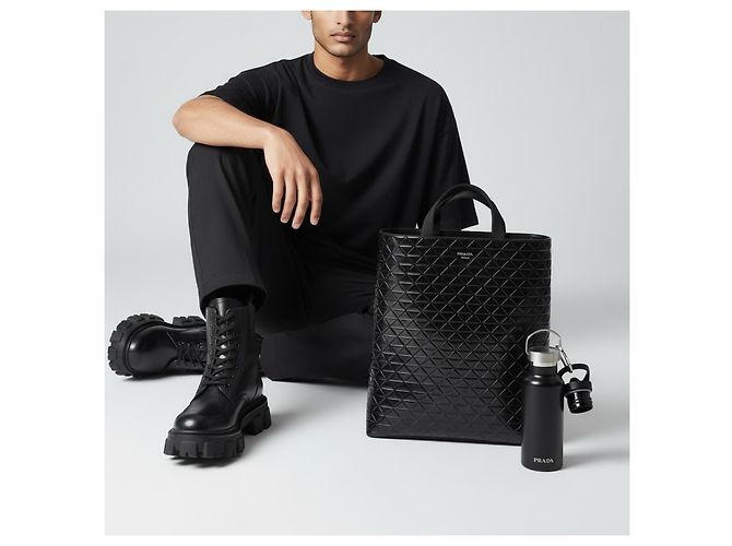 Borsa Tote Prada in pelle Spazzolato nera Nero - vista 5