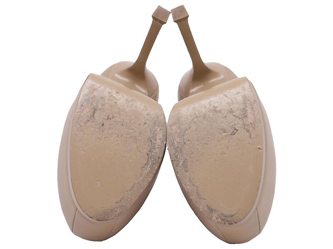 Yves Saint Laurent Décolleté a piattaforma Tribtoo in pelle beige di Saint Laurent - vista 9