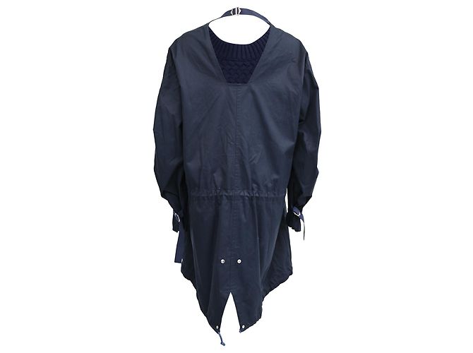 Abito Mini Effetto Sovrapposto in Lana Blu Navy Sacai - vista 3