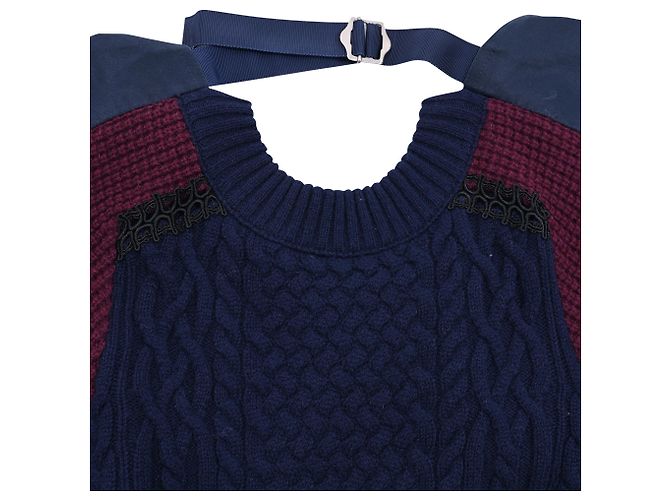 Abito Mini Effetto Sovrapposto in Lana Blu Navy Sacai - vista 5