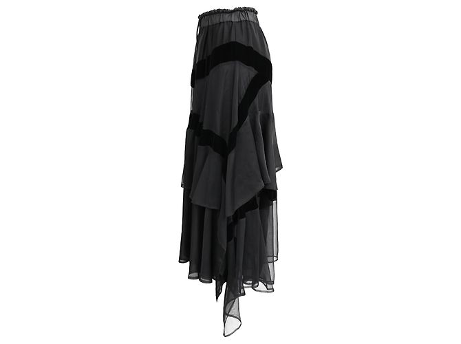 Sacai Drawstring Ruffled Midi Skirt in Black Polyester - view 2