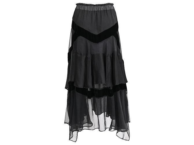 Sacai Drawstring Ruffled Midi Skirt in Black Polyester - view 3