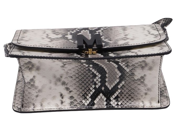 Bolsa de Ombro Moschino M-Logo em Couro de Bezerro Branco com Estampa de Python - vista 11