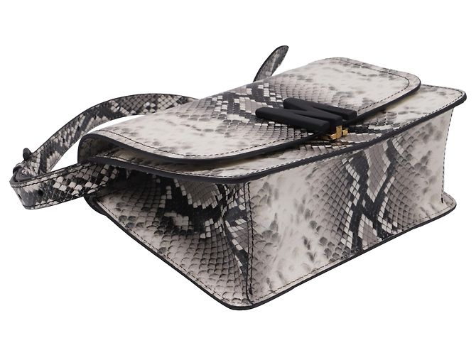 Bolsa de Ombro Moschino M-Logo em Couro de Bezerro Branco com Estampa de Python - vista 12