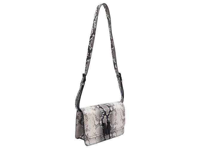 Bolsa de Ombro Moschino M-Logo em Couro de Bezerro Branco com Estampa de Python - vista 2