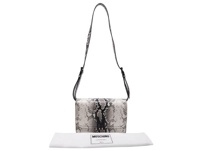 Bolsa de Ombro Moschino M-Logo em Couro de Bezerro Branco com Estampa de Python - vista 6