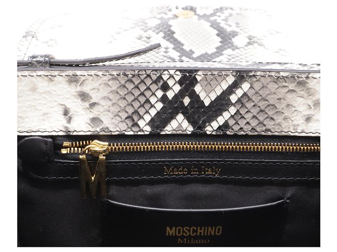 Bolsa de Ombro Moschino M-Logo em Couro de Bezerro Branco com Estampa de Python - vista 7