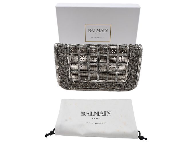 Bolso de mano de seda plateada adornado con cristales Balmain Plata - vista 11