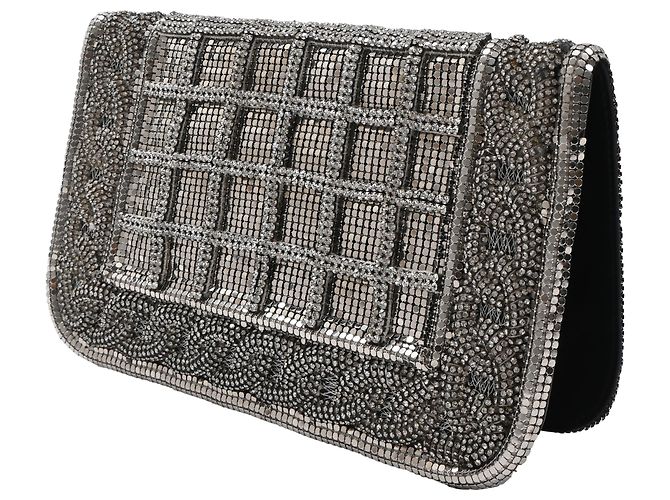 Bolso de mano de seda plateada adornado con cristales Balmain Plata - vista 3