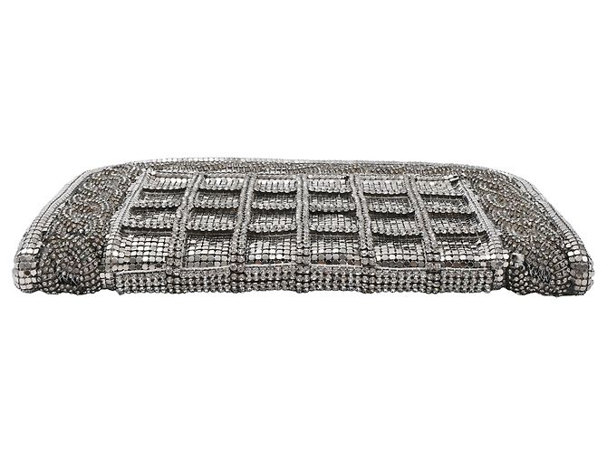 Bolso de mano de seda plateada adornado con cristales Balmain Plata - vista 4