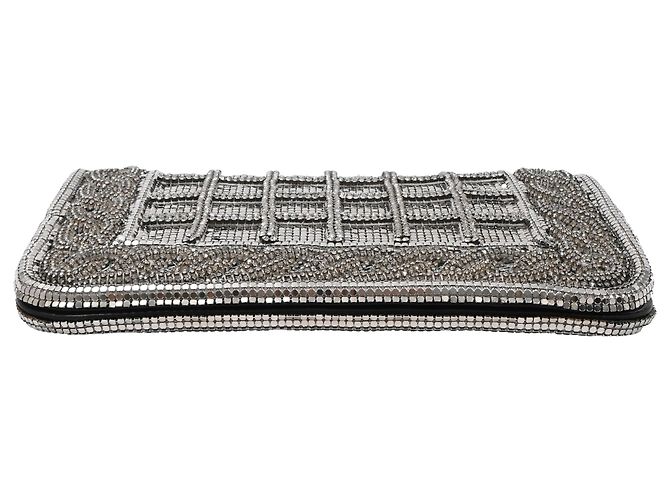 Bolso de mano de seda plateada adornado con cristales Balmain Plata - vista 5