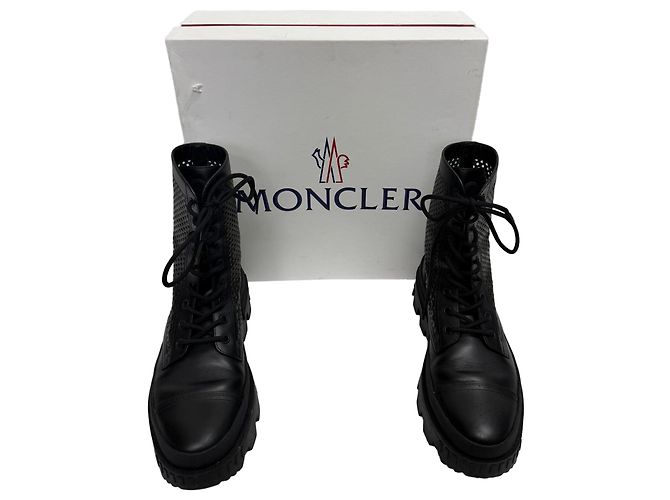 Moncler Carinne Perforated Ankle Boots in Black Leather - view 9
