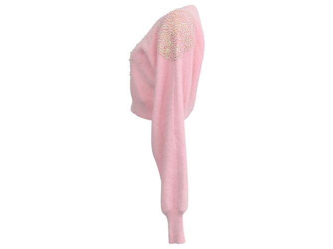 Kurzer Pullover aus rosa Angorawolle mit Perlen von Alessandra Rich Pink - Ansicht 2