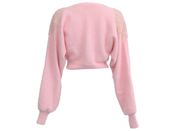 Kurzer Pullover aus rosa Angorawolle mit Perlen von Alessandra Rich Pink - Ansicht 3