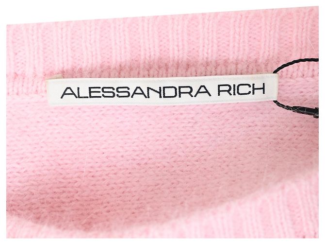 Kurzer Pullover aus rosa Angorawolle mit Perlen von Alessandra Rich Pink - Ansicht 4