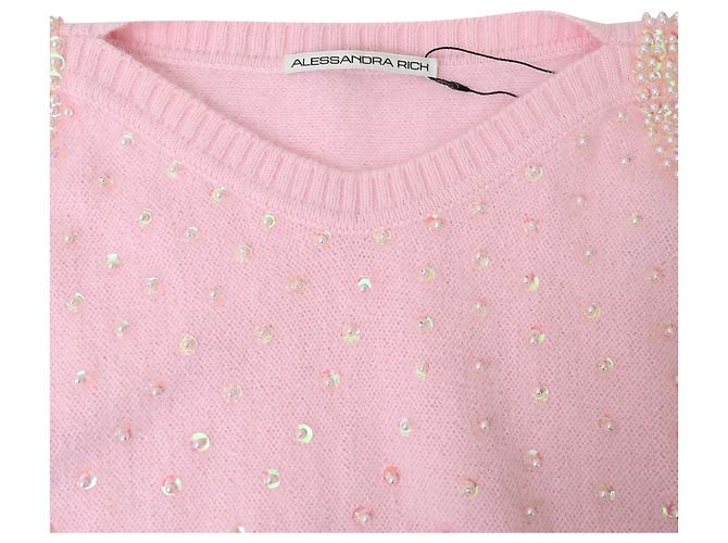 Kurzer Pullover aus rosa Angorawolle mit Perlen von Alessandra Rich Pink - Ansicht 5